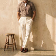 The Short Sleeve Atticus 125 in Warm Taupe Linen