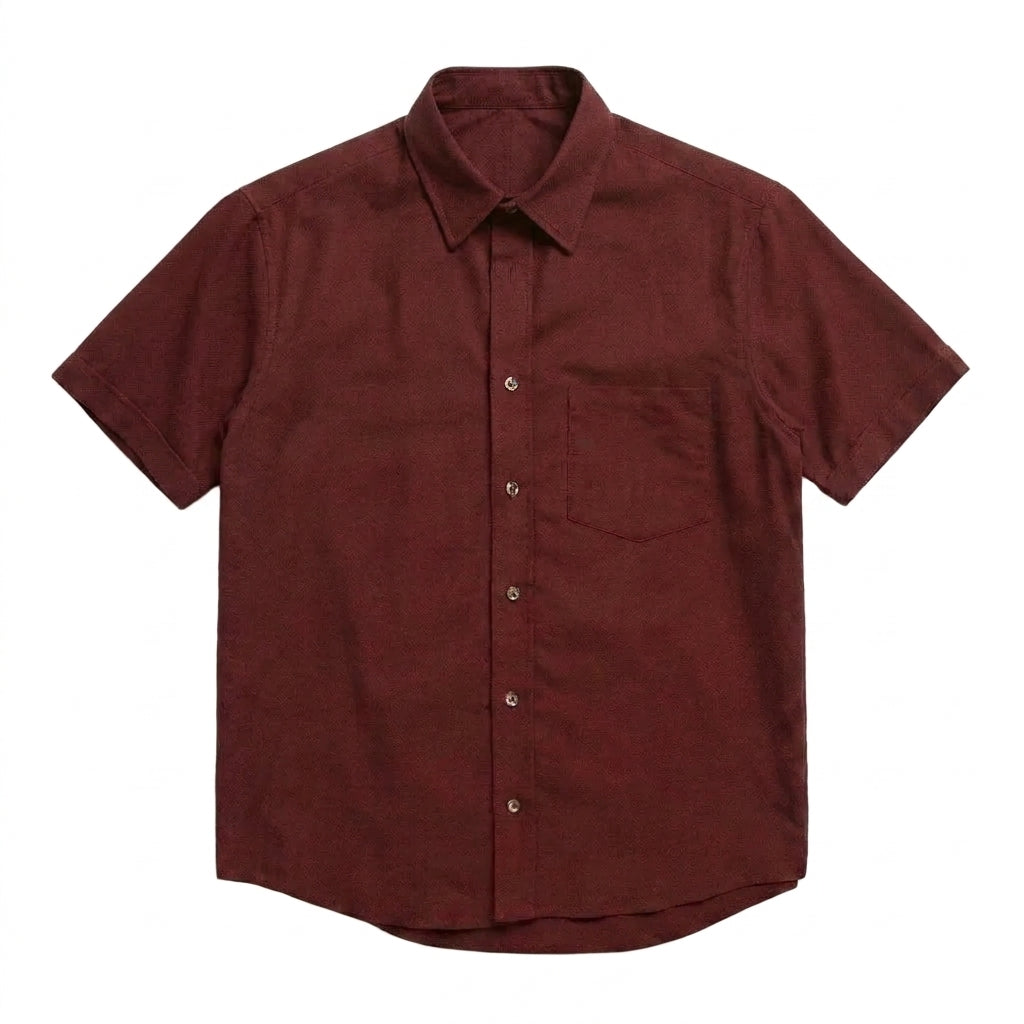 The Short Sleeve Mercier 160 in Berry Red Indian Cotton Gallery 1