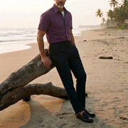 The Short Sleeve Mercier 140 in Deep Plum Linen Gallery 2