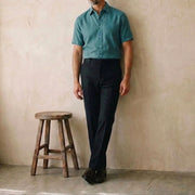 The Short Sleeve Mercier 120 in Teal Blue Cotton Flax Gallery 2