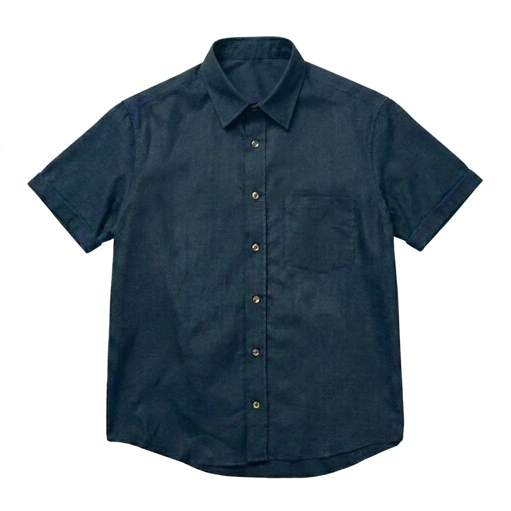 The Short Sleeve Mercier 120 in Regal Blue Cotton Flax Gallery 1