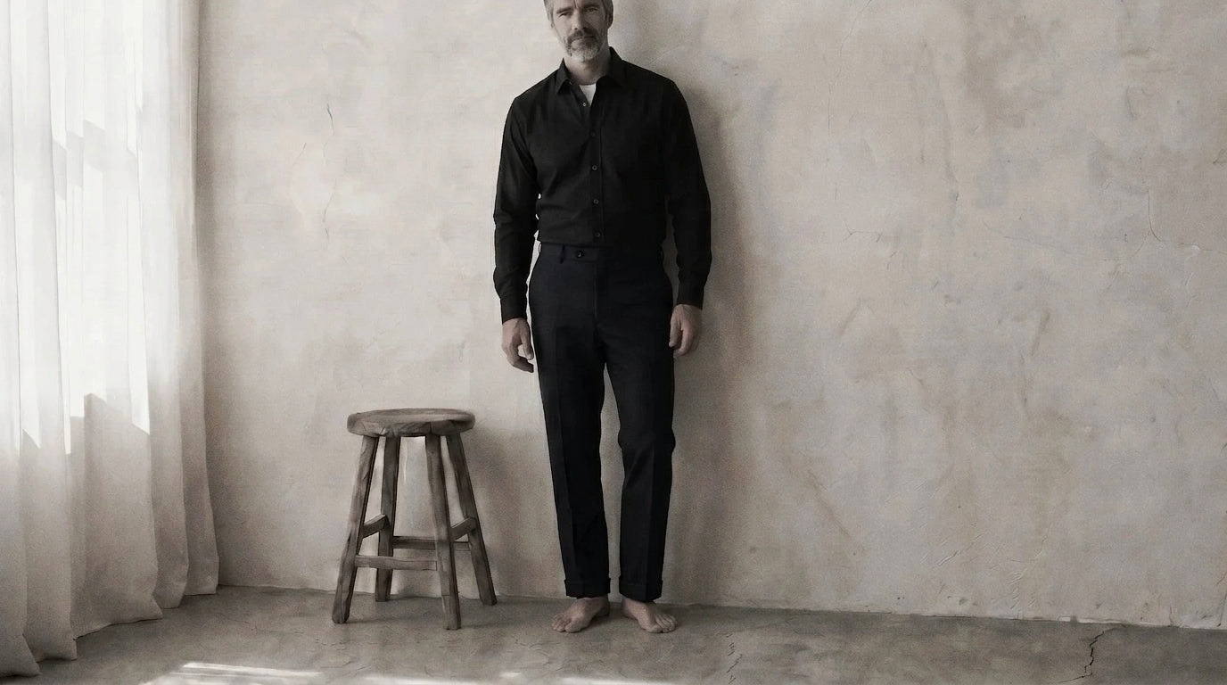 The Mercier 160 in Ink Oxford Cotton worn