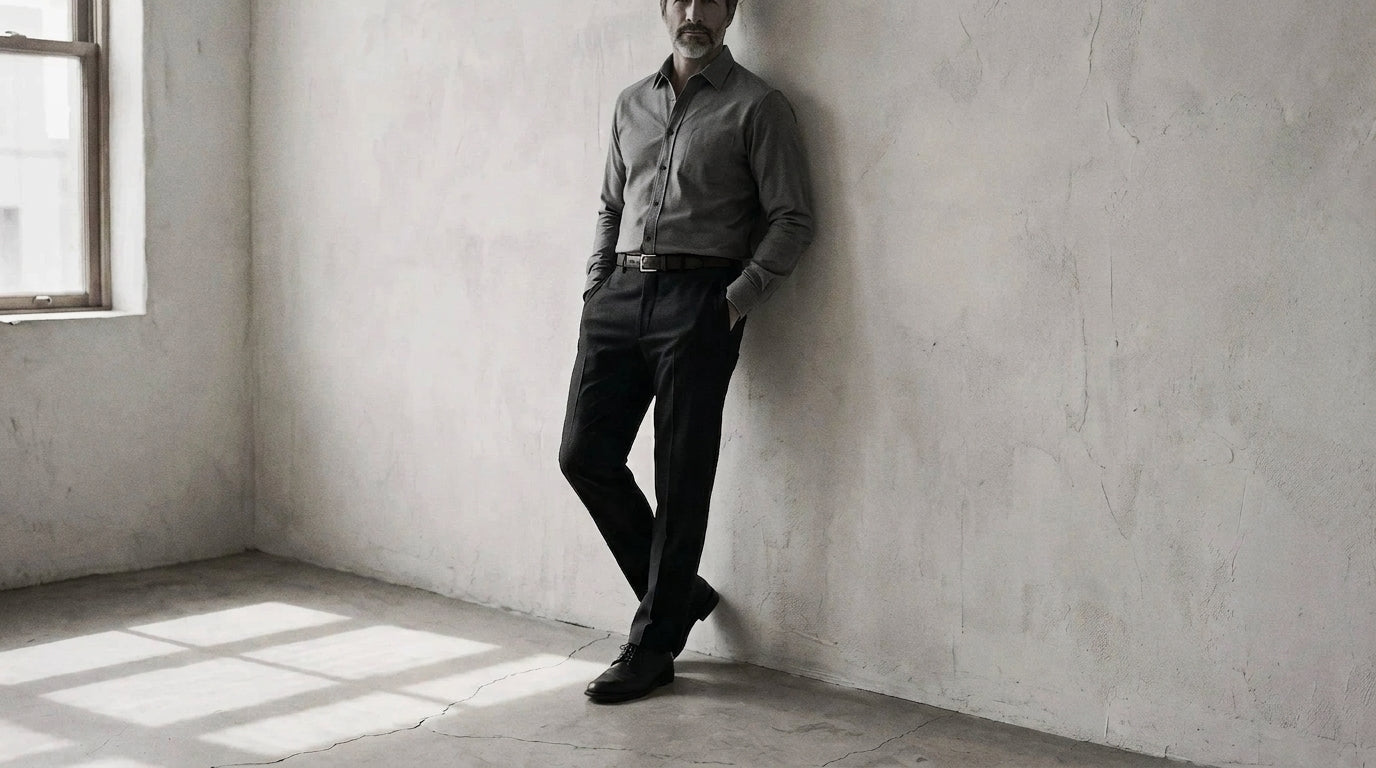 The Mercier 160 in Blue Static Pinpoint Oxford Cotton worn
