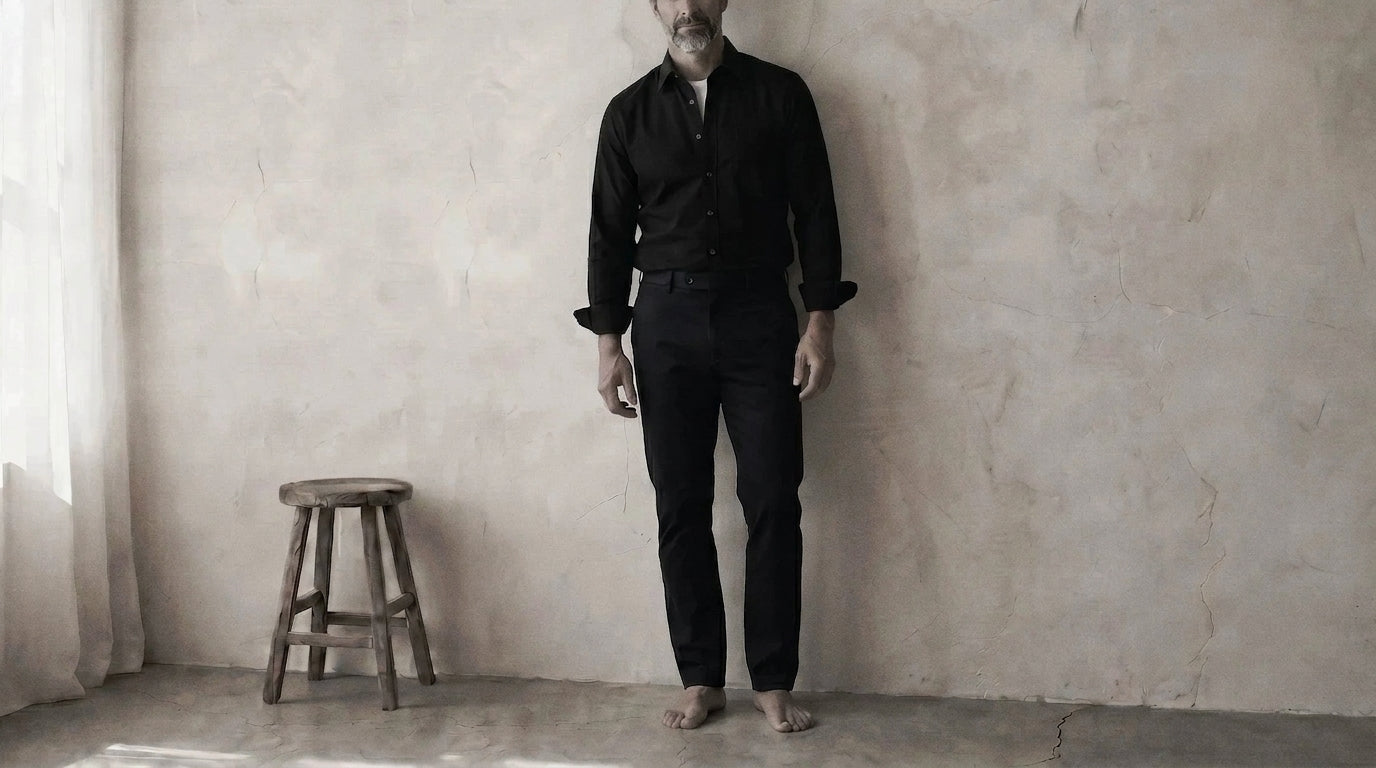 The Mercier 160 in Onyx Oxford Cotton worn