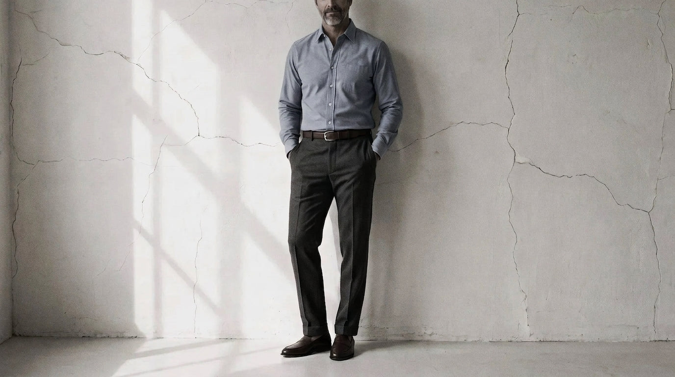 The Mercier 160 in Washed Iris Pinpoint Oxford Cotton worn