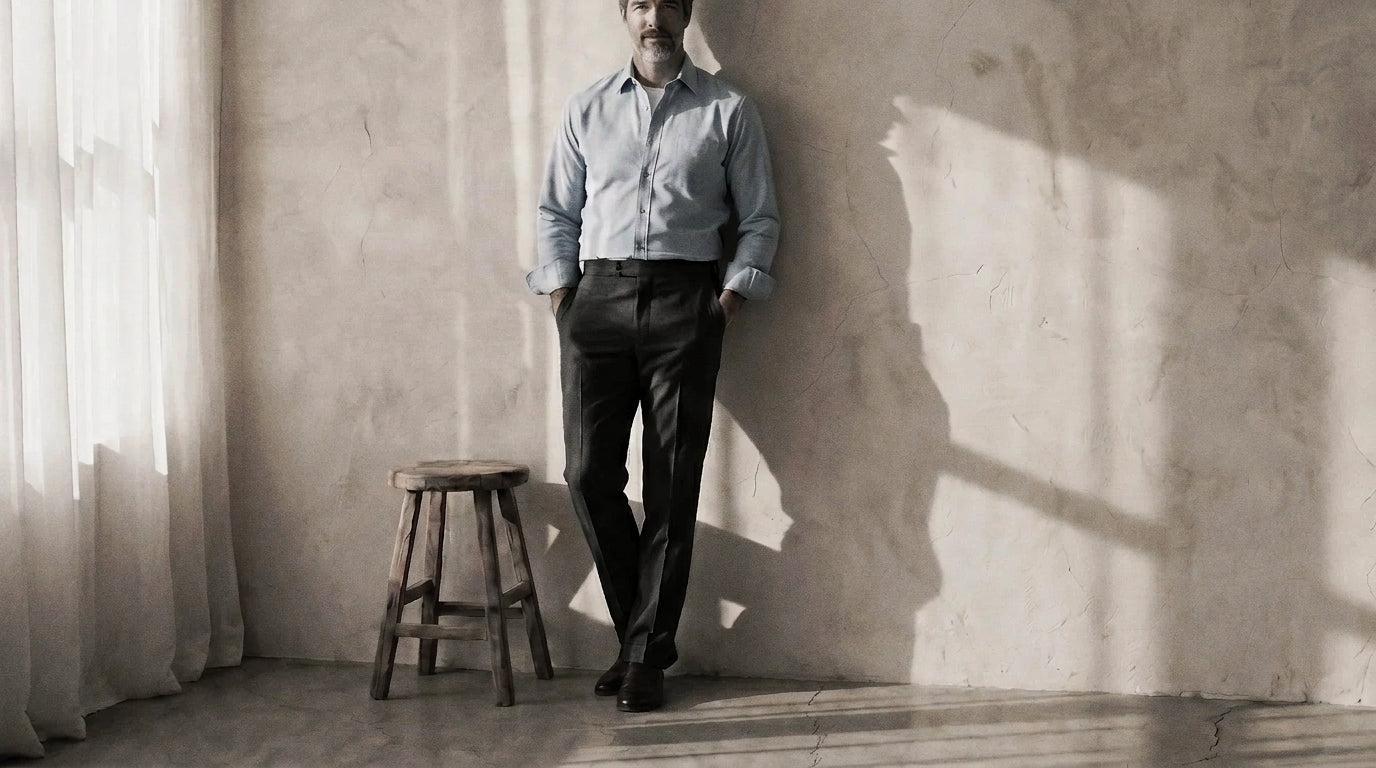 The Mercier 160 in Sky Blue Oxford Cotton worn
