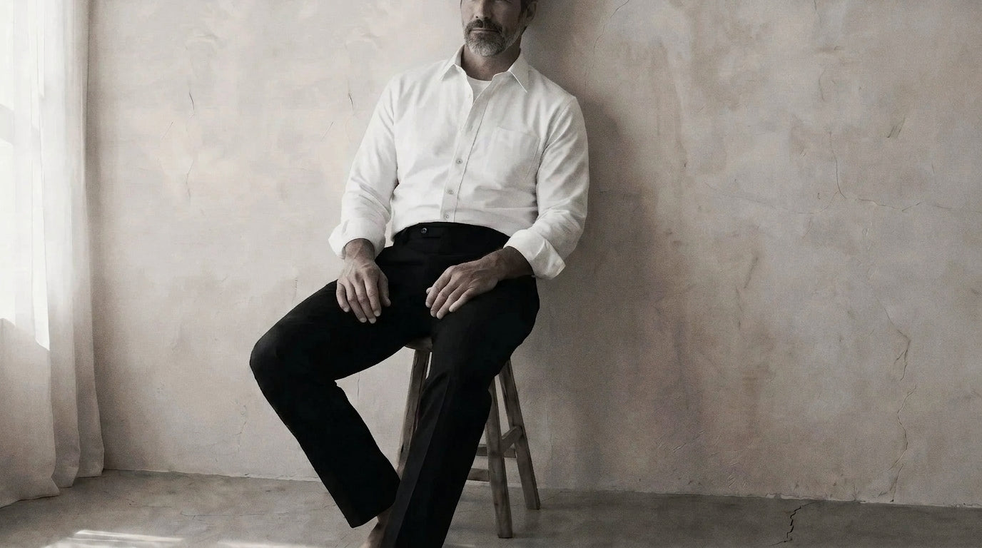 The Mercier 160 in Arctic Ice Pinpoint Oxford Cotton worn