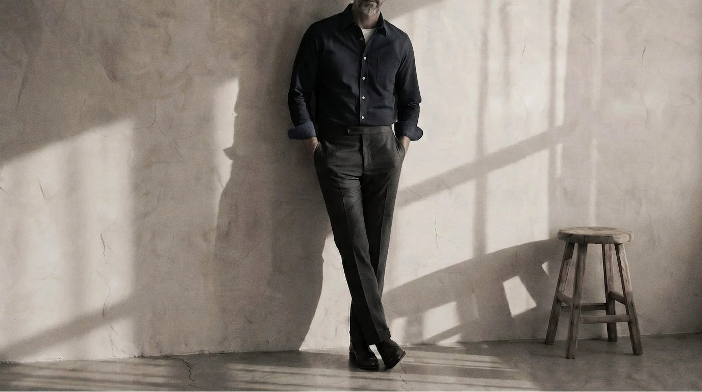 The Mercier 160 in Deep Navy Oxford Cotton worn