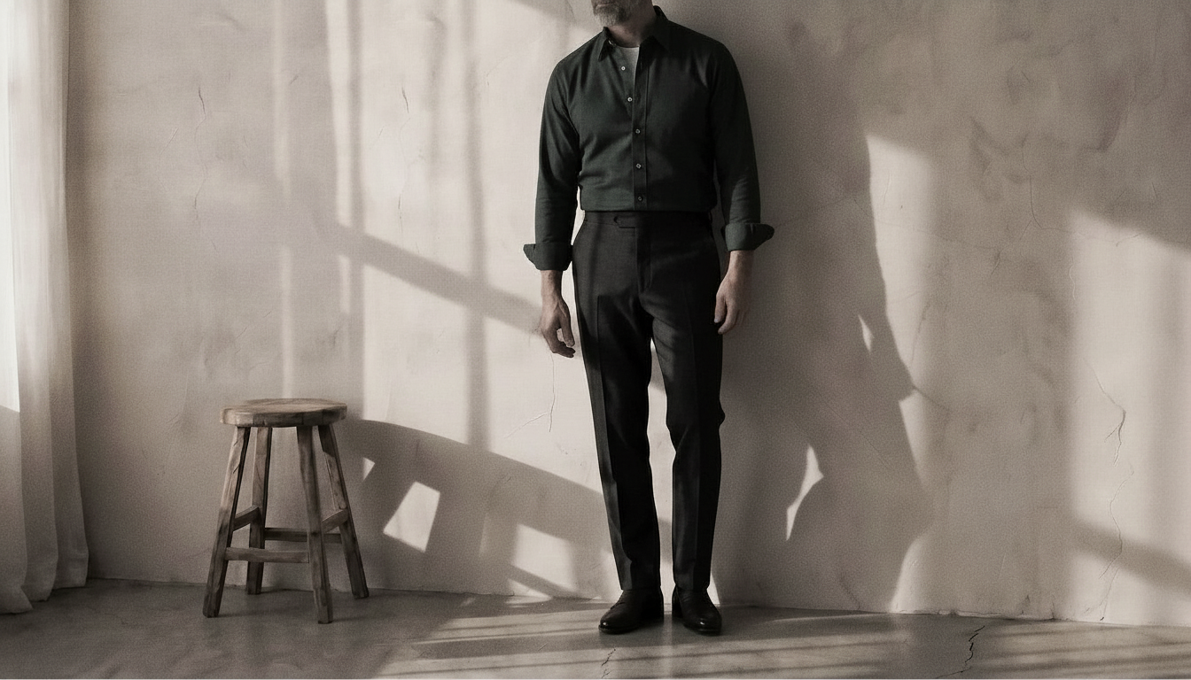 The Jack 160 in Deep Olive Oxford Cotton worn
