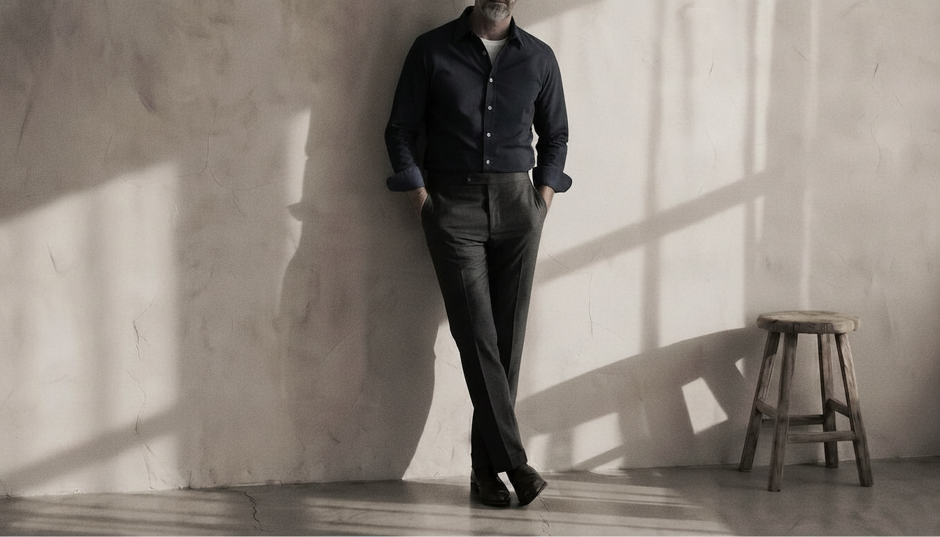 The Jack 160 in Deep Navy Oxford Cotton worn
