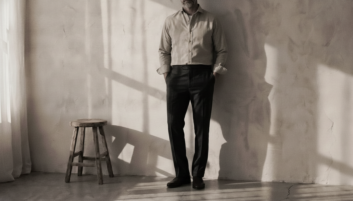 The Jack 160 in Warm Sand Oxford Cotton worn