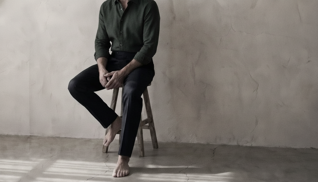 The Jack 120 in Deep Olive Cotton Flax worn
