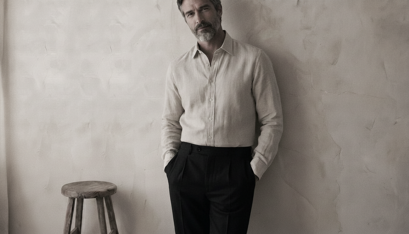 The Jack 120 in Warm Ivory Cotton Flax worn