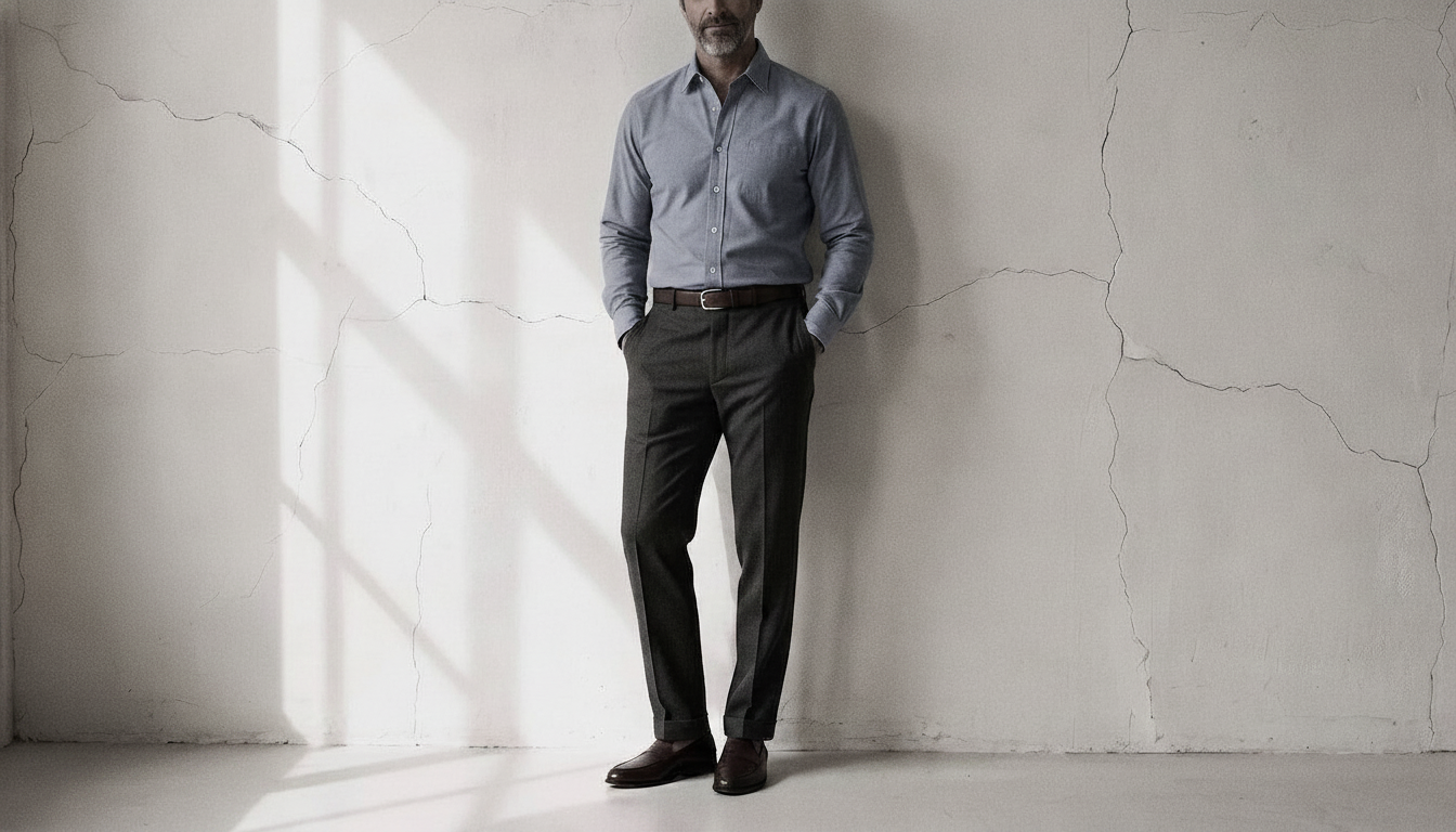 The Jack 160 in Washed Iris Pinpoint Oxford Cotton worn