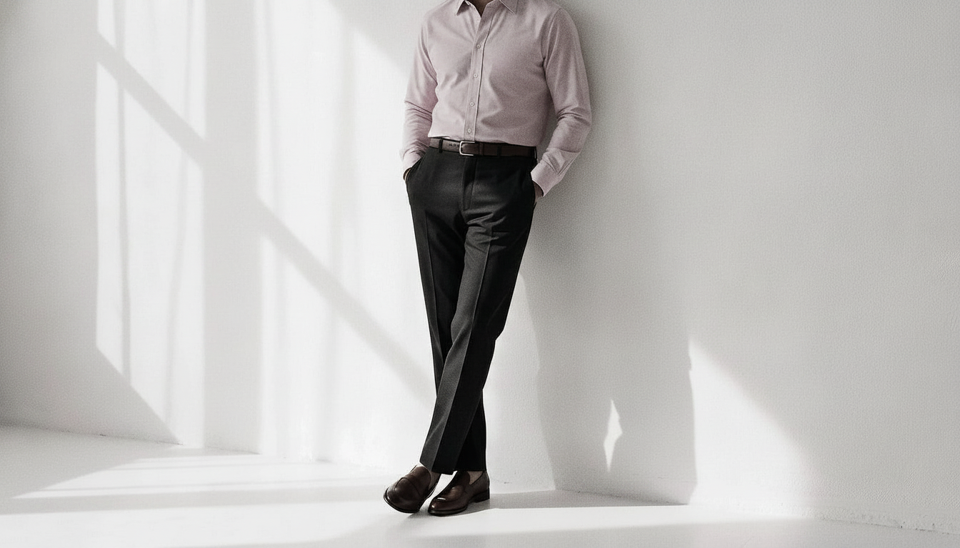 The Jack 160 in Lilac Pinpoint Oxford Cotton worn