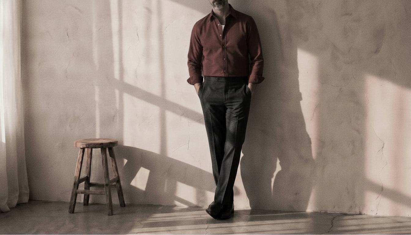 The Jack 160 in Berry Red Oxford Cotton worn