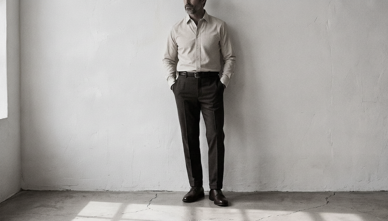 The Jack 160 in Honeyed Oat Pinpoint Oxford Cotton worn