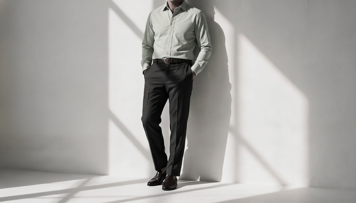 The Jack 160 in Mint Matcha Pinpoint Oxford Cotton worn