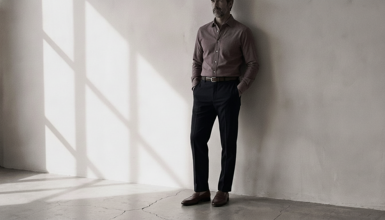The Jack 160 in Rhubarb Pinpoint Oxford Cotton worn