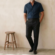 The Short Sleeve Mercier 120 in Regal Blue Cotton Flax Gallery 2