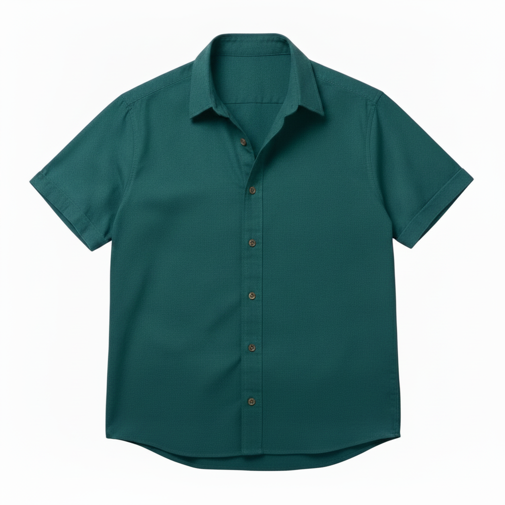 The Short Sleeve Mercier 120 in Teal Blue Cotton Flax Gallery 1