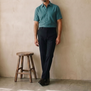 The Short Sleeve Mercier 120 in Teal Blue Cotton Flax Gallery 2