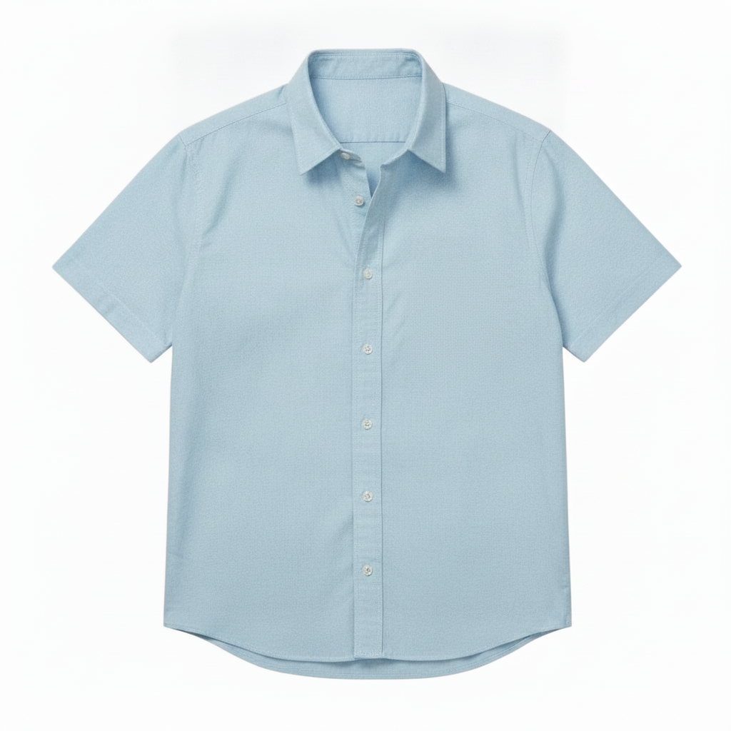 The Short Sleeve Atticus 160 in Sky Blue Indian Cotton