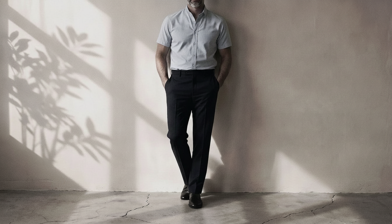 The Short Sleeve Jack 160 in Seafoam Blue Pinpoint Oxford Cotton worn