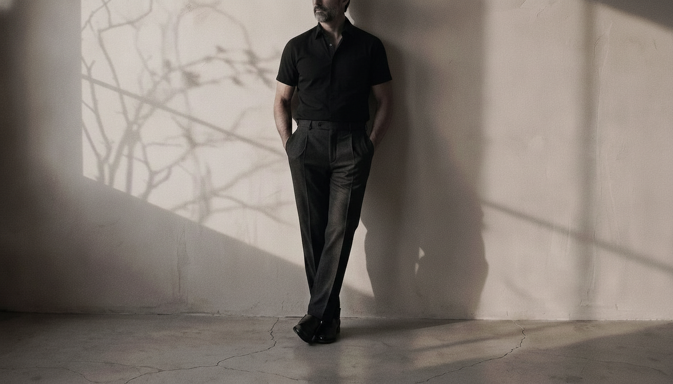 The Short Sleeve Jack 160 in Onyx Pinpoint Oxford Cotton worn