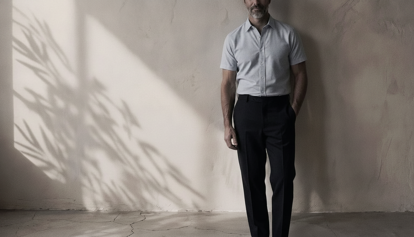 The Short Sleeve Jack 160 in Sea Glass Pinpoint Oxford Cotton worn