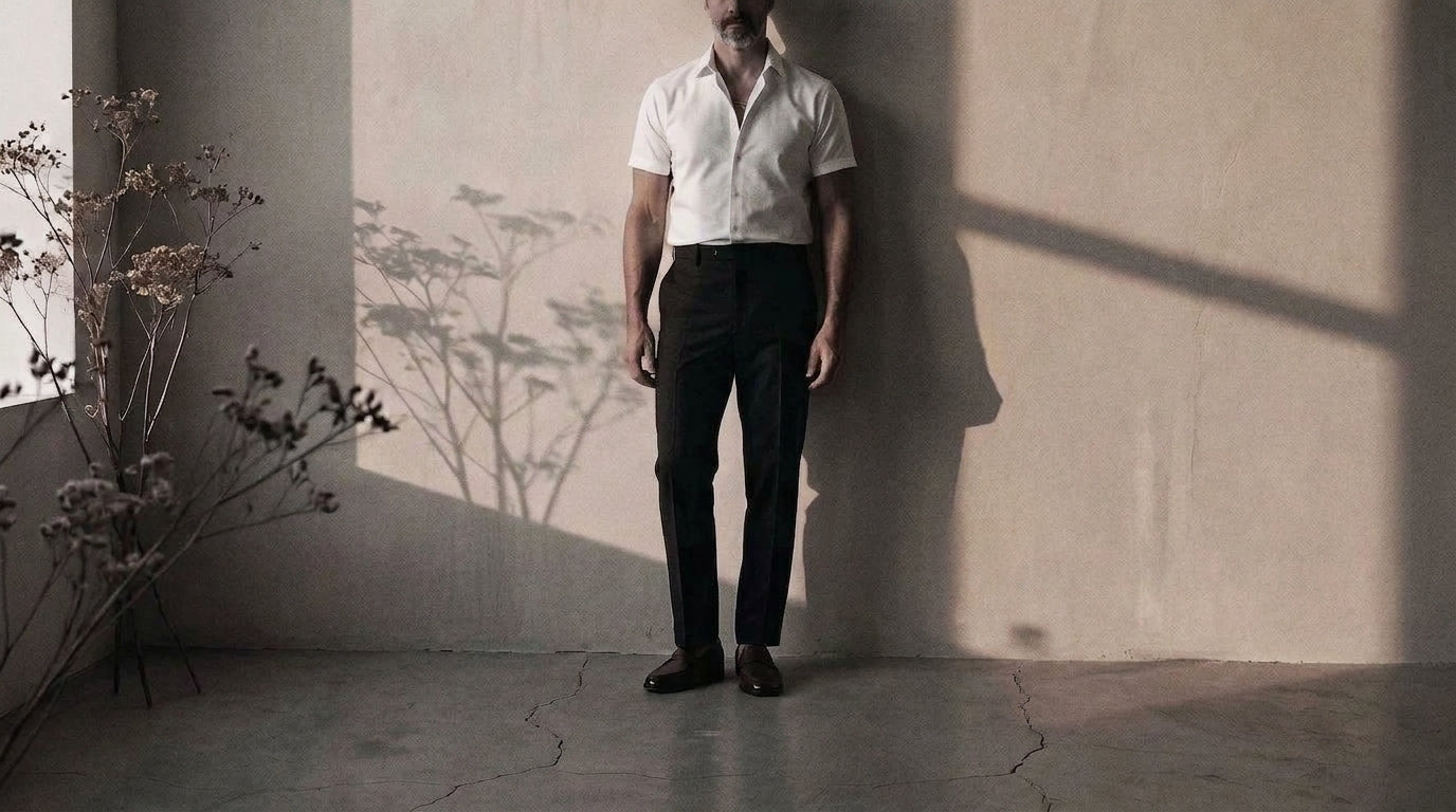 The Short Sleeve Jack 160 in Arctic Ice Pinpoint Oxford Cotton worn