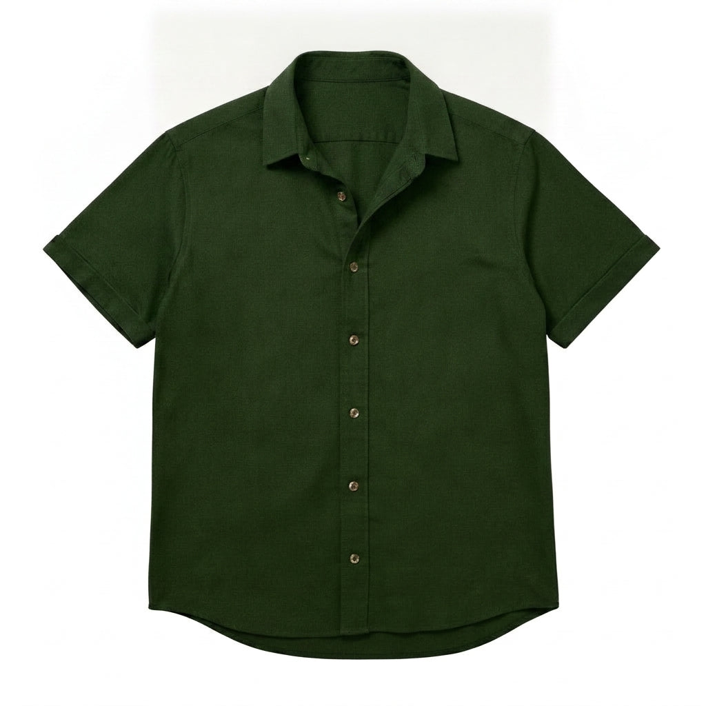 The Short Sleeve Mercier 120 in Deep Olive Cotton Flax Gallery 1