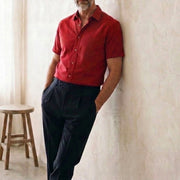 The Short Sleeve Mercier 120 in Cranberry Red Cotton Flax Gallery 2