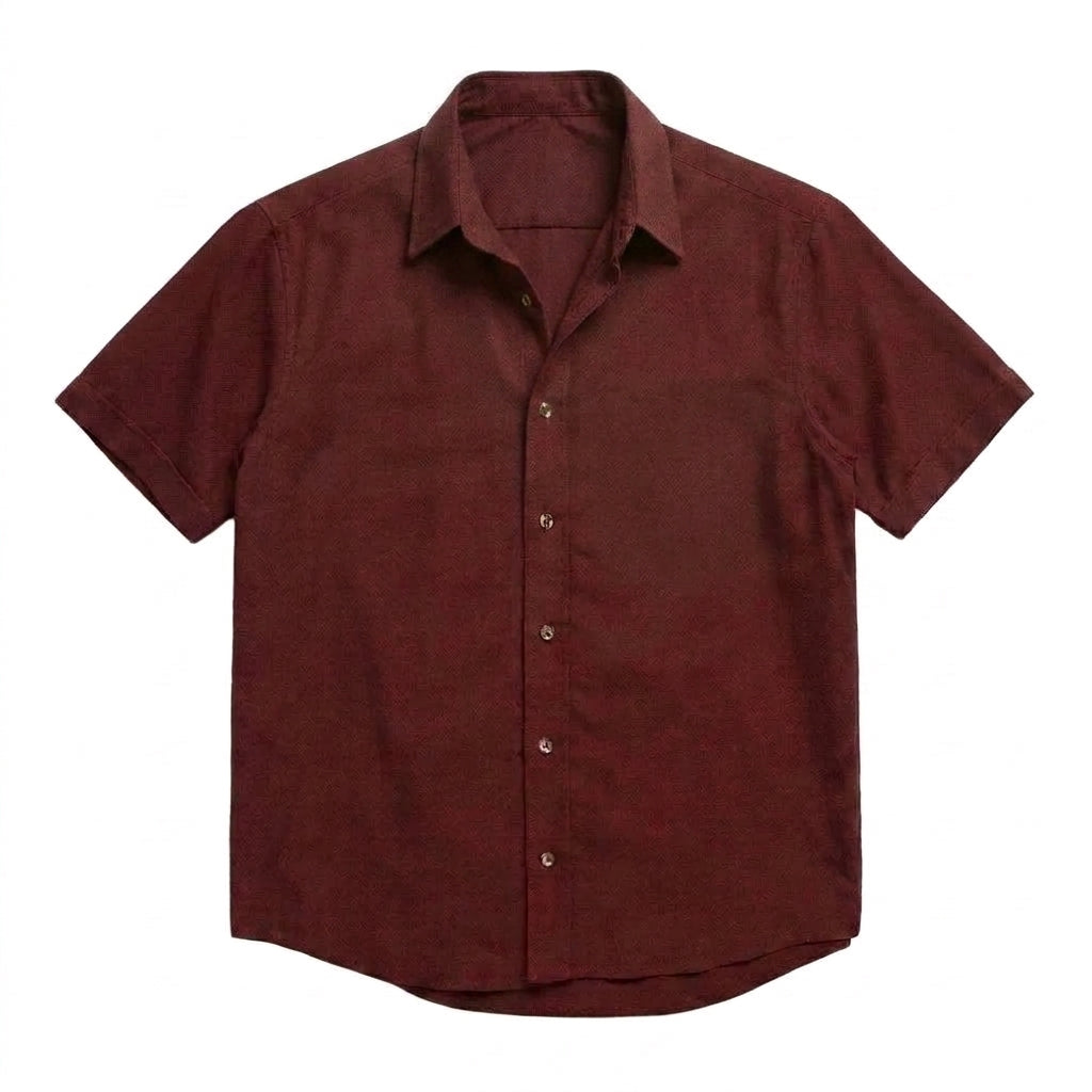 The Short Sleeve Mercier 160 in Berry Red Indian Cotton Gallery 1