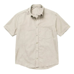 The Short Sleeve Atticus 160 in Almond Milk Pinpoint Oxford Cotton
