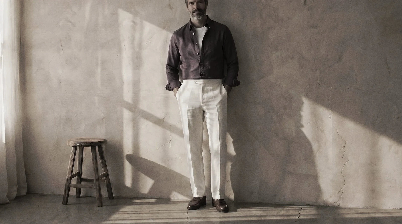 The Atticus 125 in Smoked Plum Linen worn