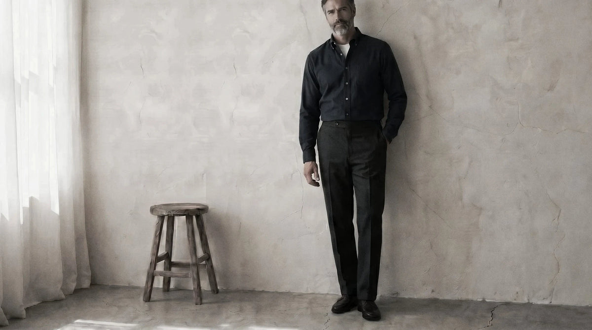 The Atticus 120 in Regal Blue Cotton Flax worn