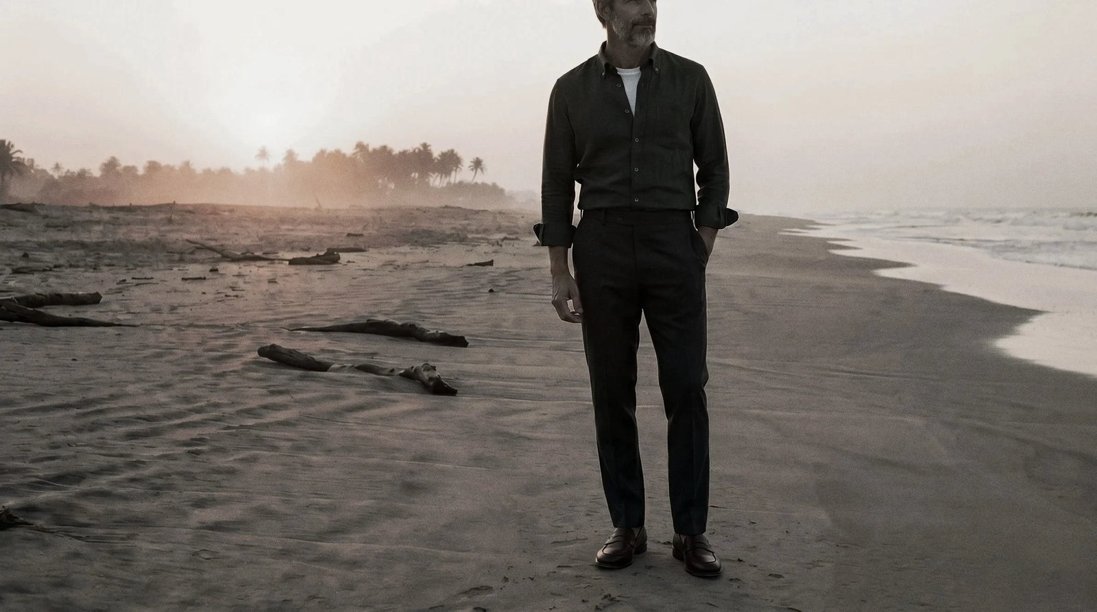 The Atticus 140 in Dark Forest Linen worn