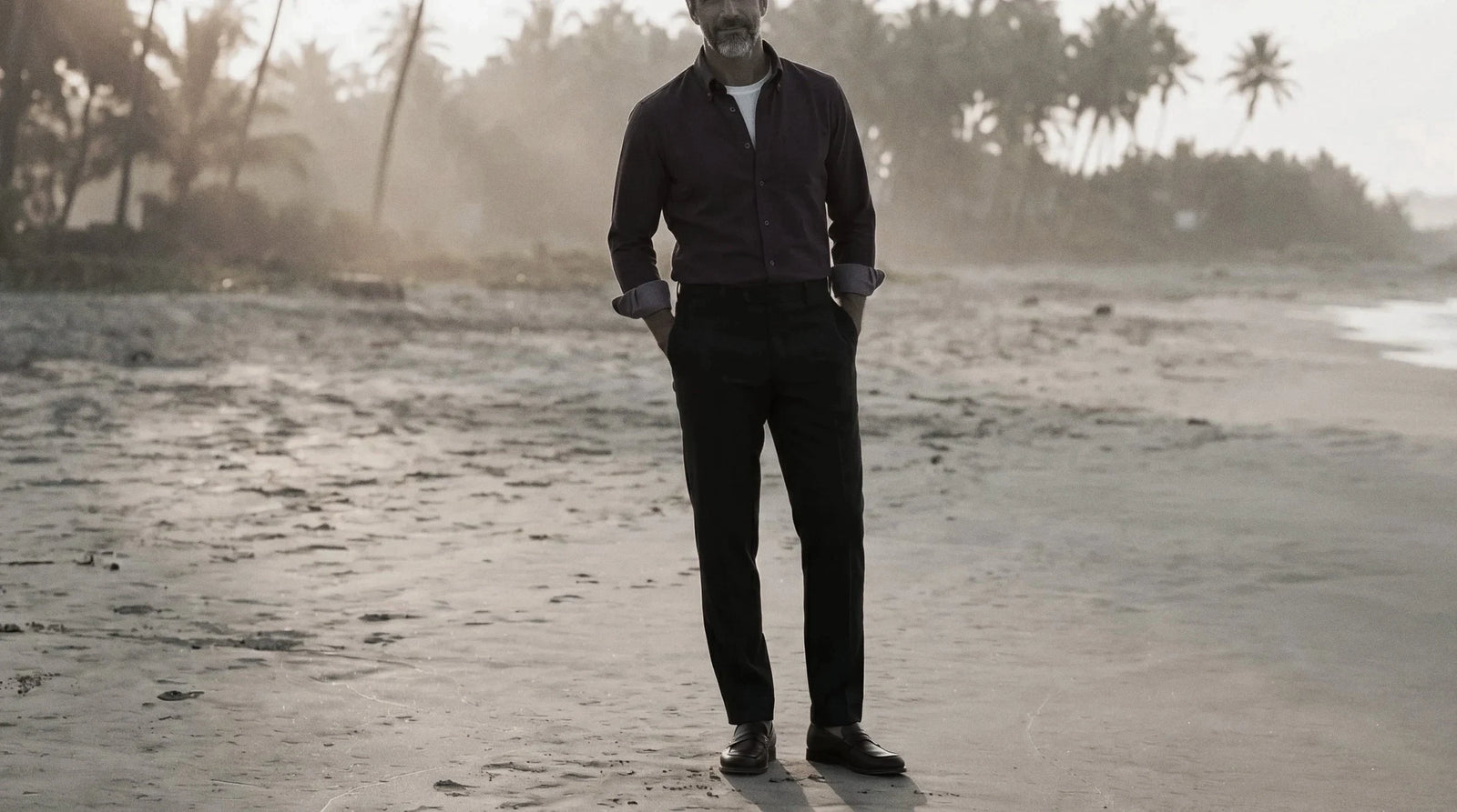The Atticus 140 in Deep Plum Linen worn