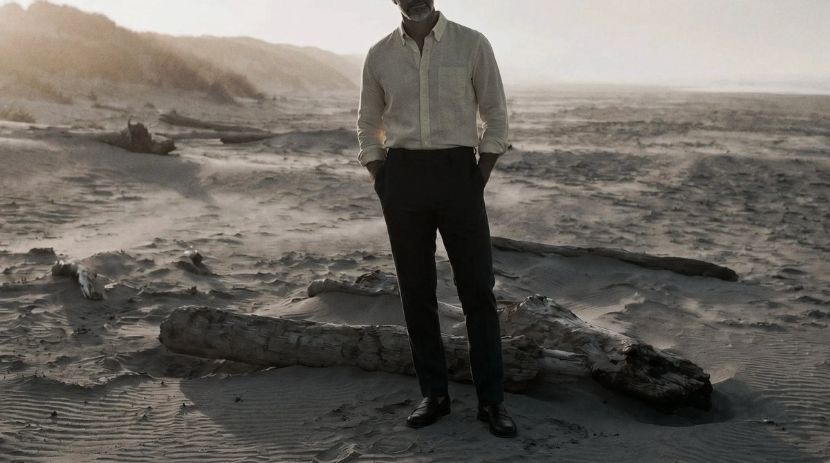 The Atticus 140 in Soft Yellow Linen worn