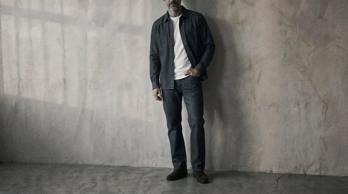 The Fletcher 340 in Raw Sapphire Cotton Denim worn