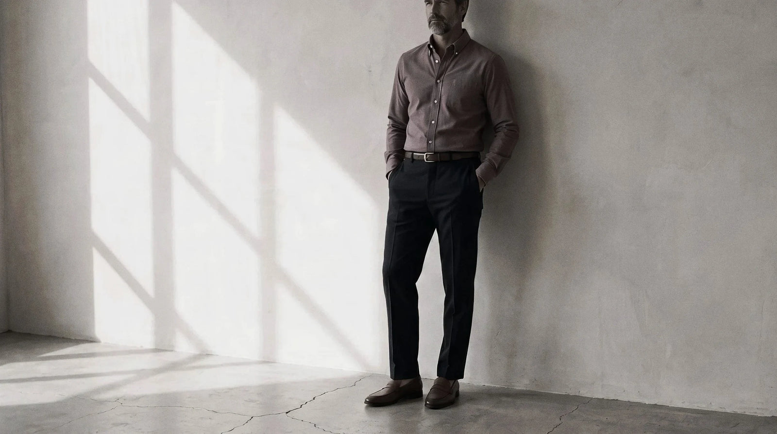 The Atticus 160 in Rhubarb Pinpoint Oxford Cotton worn