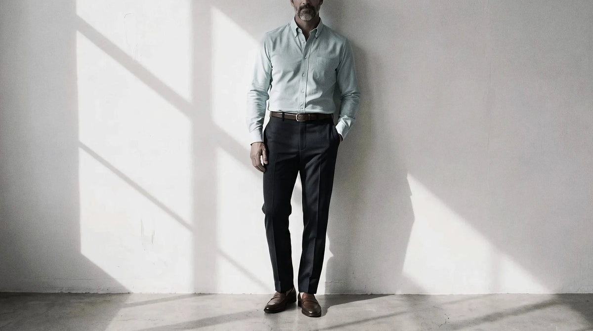 The Atticus 160 in Sea Glass Indian Cotton worn