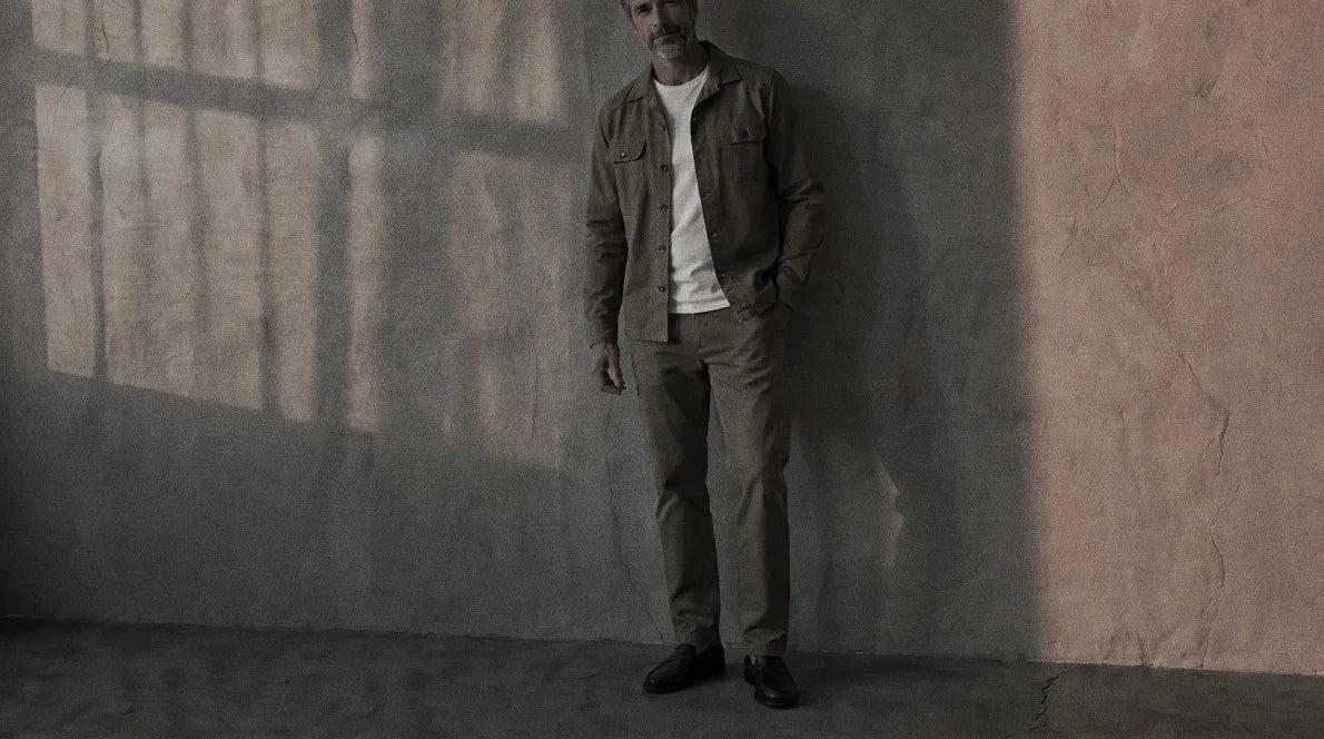 The Fletcher 320 in Monsoon Soil Cotton Chino worn