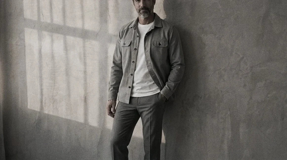 The Fletcher 320 in Dusty Slate Cotton Chino worn