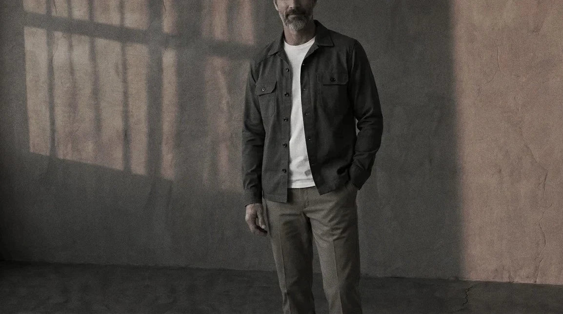 The Fletcher 320 in Mountain Stone Cotton Chino worn