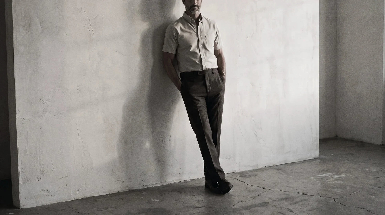 The Short Sleeve Atticus 160 in Almond Milk Pinpoint Oxford Cotton worn