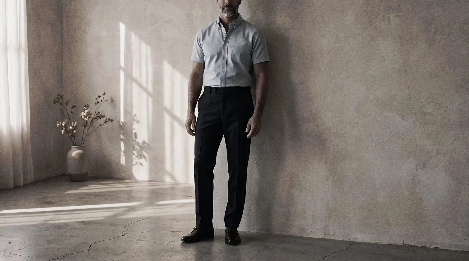 The Short Sleeve Atticus 160 in Washed Iris Pinpoint Oxford Cotton worn
