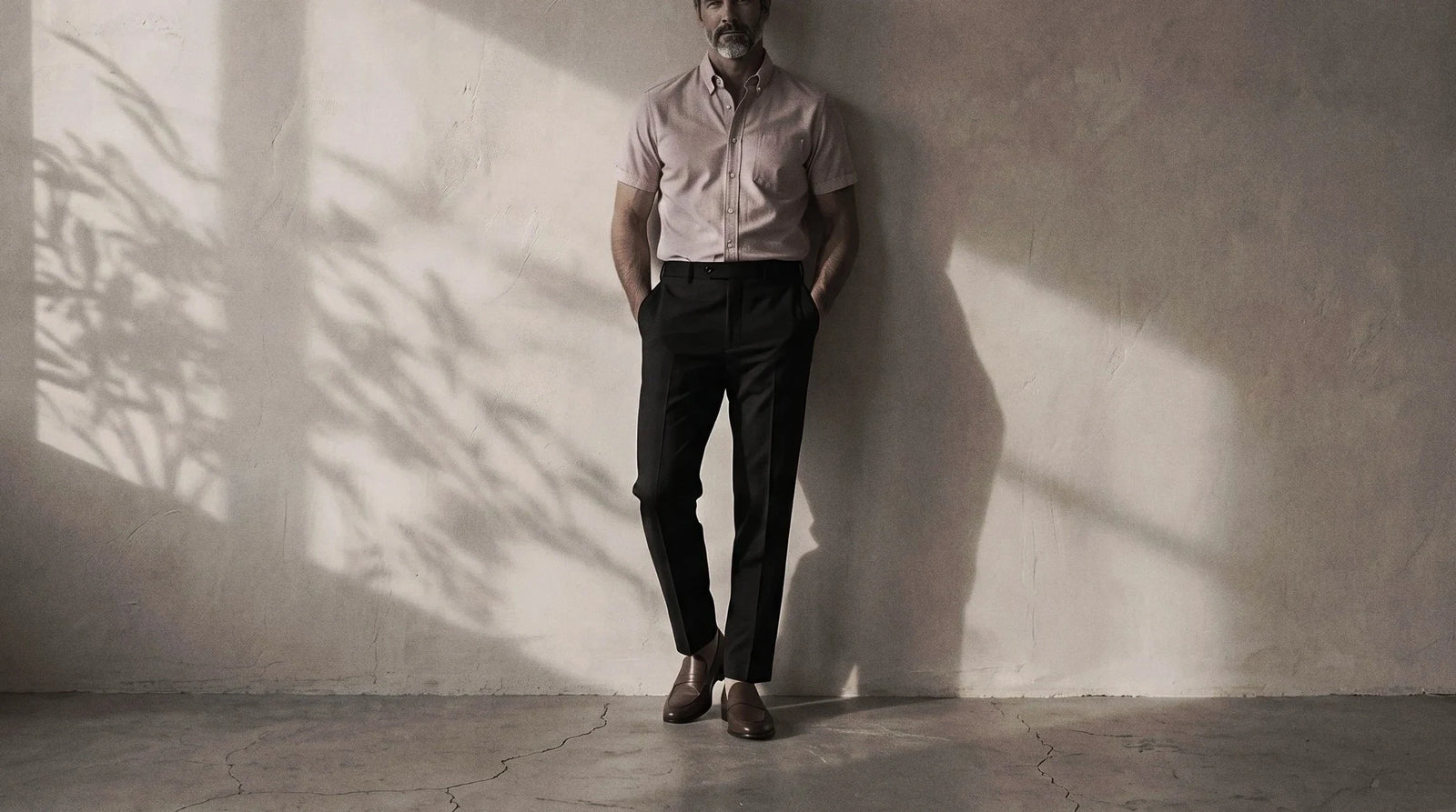 The Short Sleeve Atticus 160 in Rhubarb Pinpoint Oxford Cotton worn