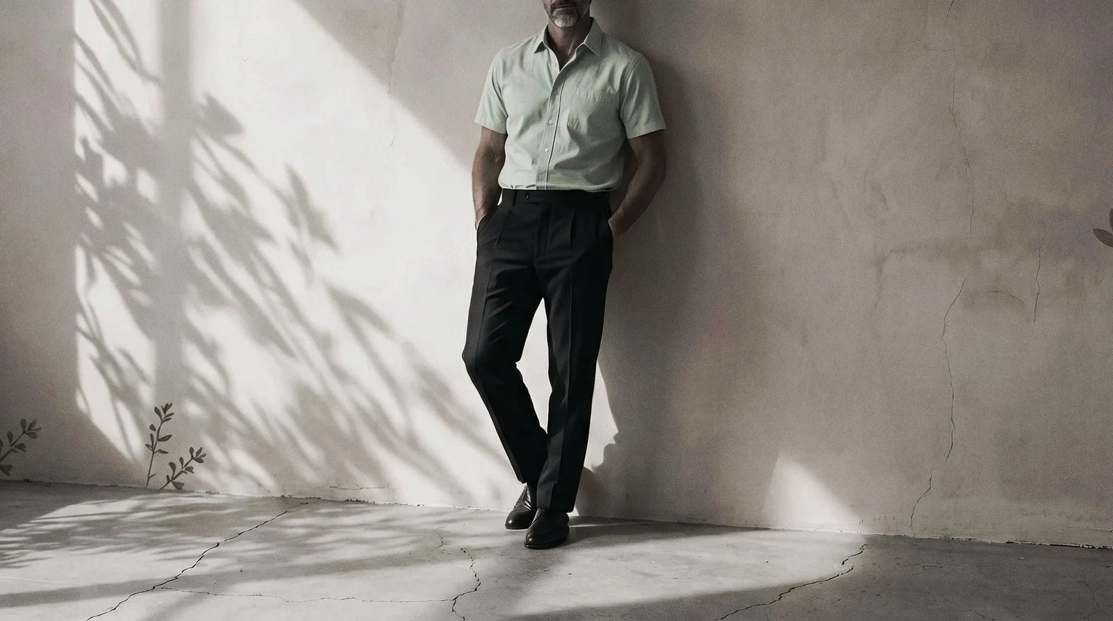 The Short Sleeve Atticus 160 in Mint Macha Pinpoint Oxford Cotton worn